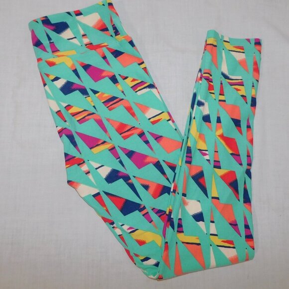 LuLaRoe Pants - LuLaroe Teal Multicolour Zig Zag Pattern Print Womens Leggings OS size 2 -10